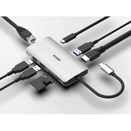 D-Link DUB-M810 Hub USB-C 8 en 1 con HDMI 4K, Ethernet y Carga 100W, Gris
